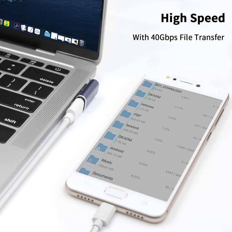 Poyiccot USB C Right Angle Adapter 40Gbps, 8K@60Hz, 100W, USB C 90 Degree Adapter, Right Angle Type C Male to Female Extender Thunderbolt 4 Connector for iPhone/PC/Galaxy S23, 2-Pack - Image 4